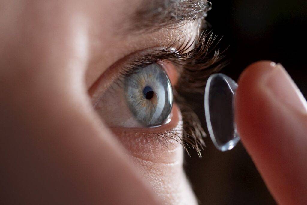 Contact lenses being applied